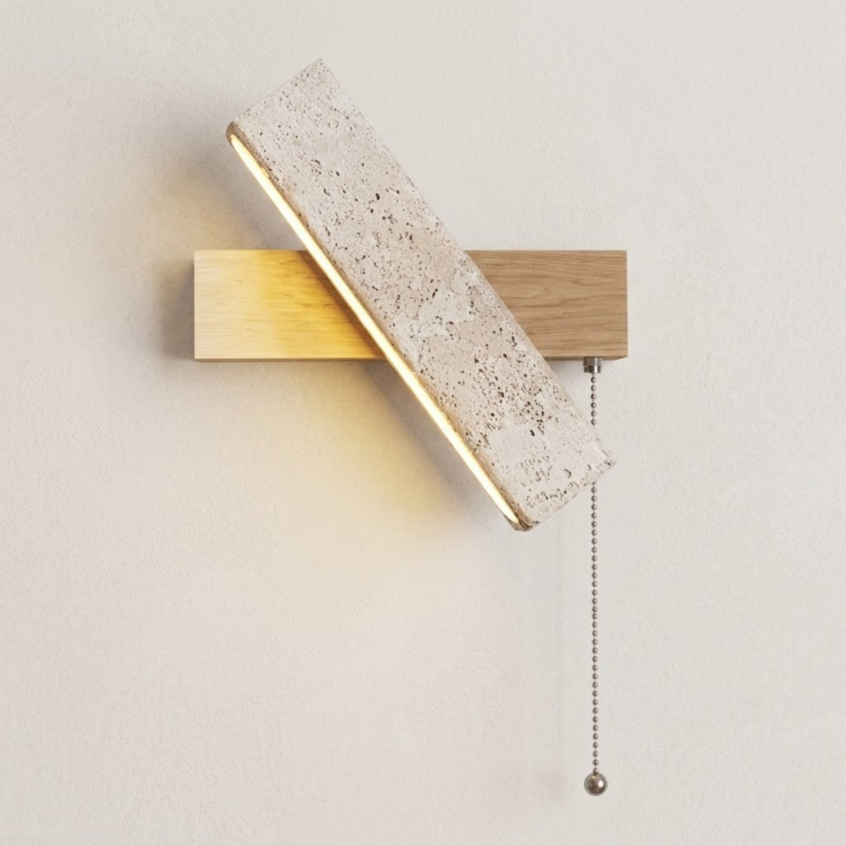 Applique Murale design Kyoto - Travertin & Bois Noyer naturel