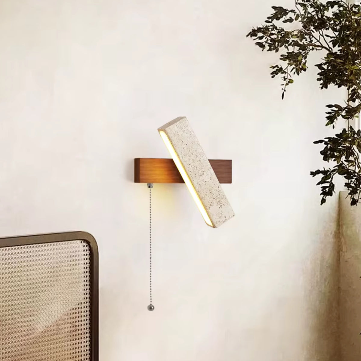 Applique Murale design Kyoto - Travertin & Bois Noyer naturel