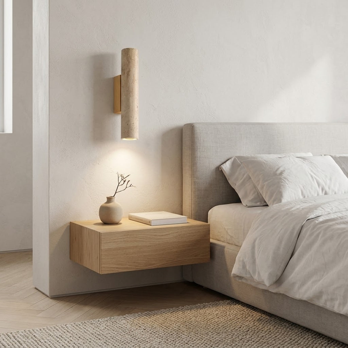 Applique Murale Osaka - Moderne | Pierre naturel & Bois Cylindre