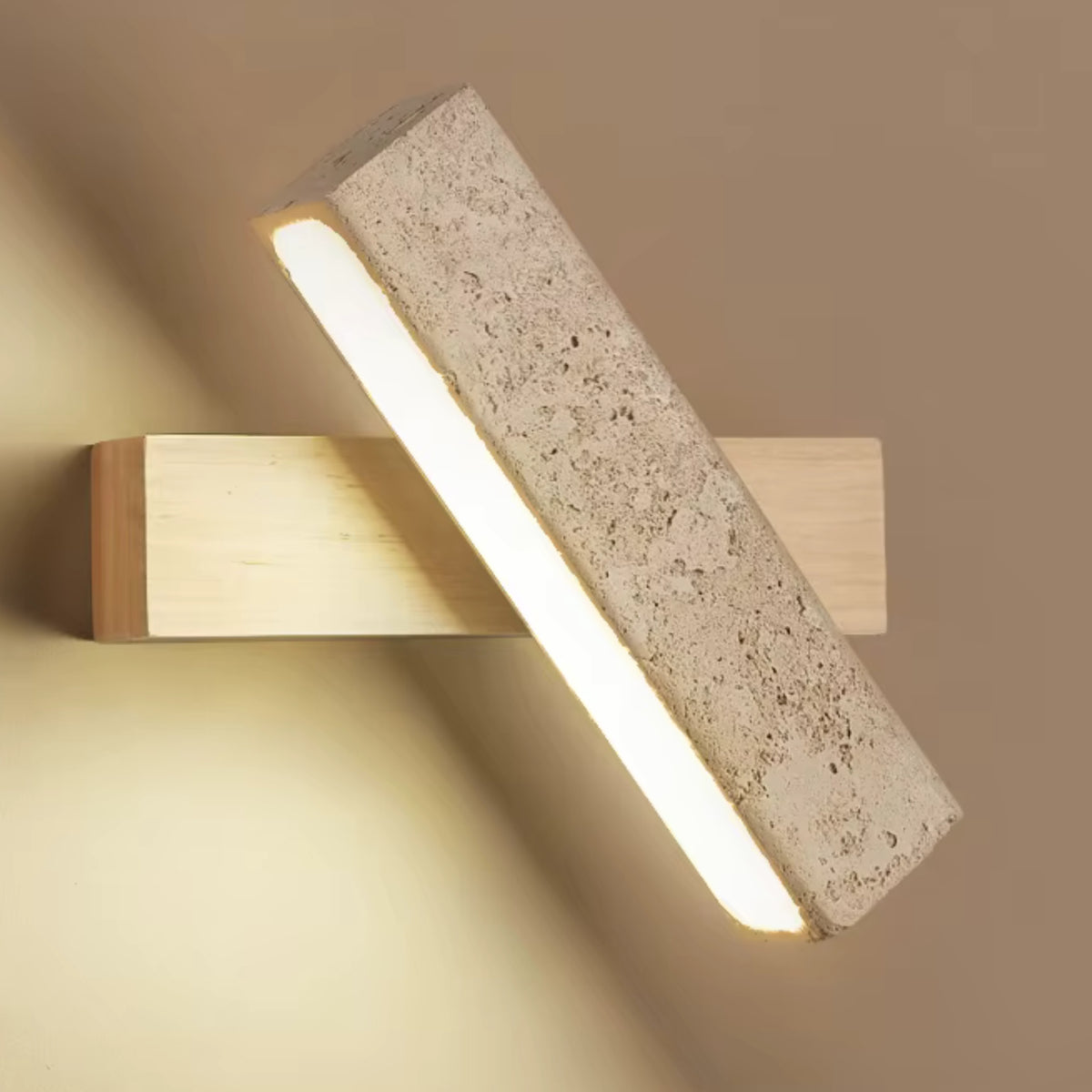 Applique Murale design Kyoto - Travertin & Bois Noyer naturel