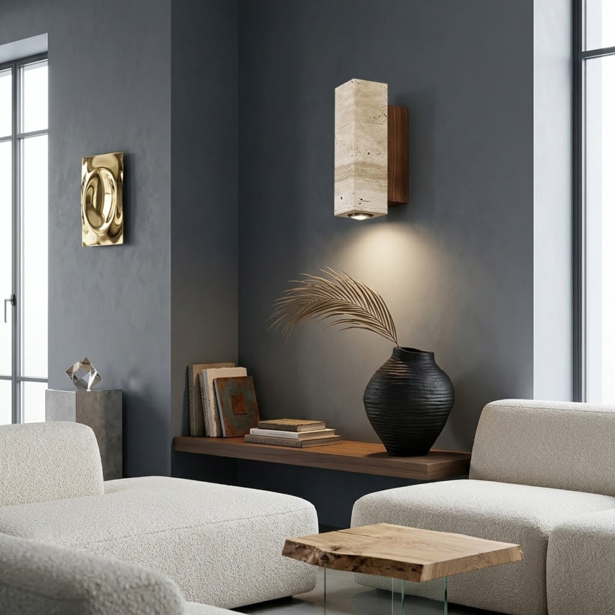 Applique Murale Osaka - Moderne | Pierre naturel & Bois Cylindre