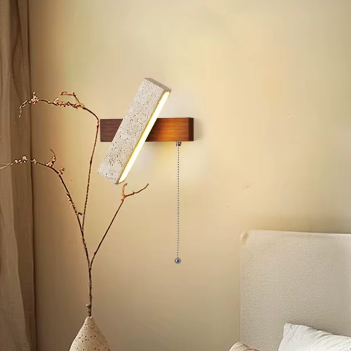 Applique Murale design Kyoto - Travertin & Bois Noyer naturel