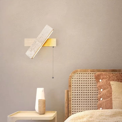 Applique Murale design Kyoto - Travertin & Bois Noyer naturel