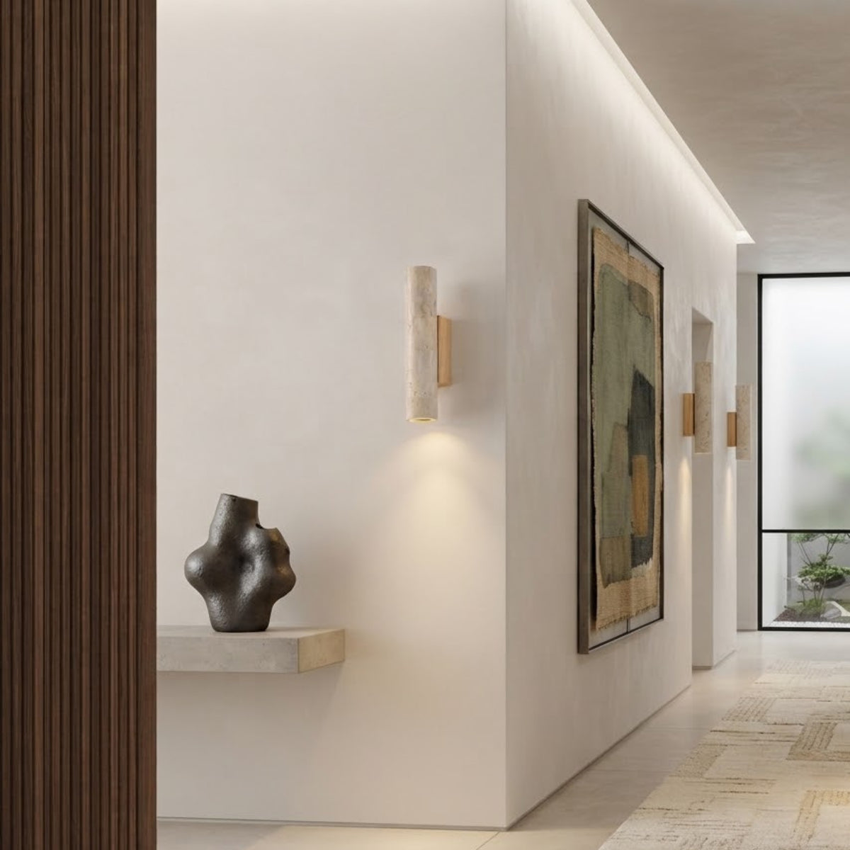 Applique Murale Osaka - Moderne | Pierre naturel & Bois Cylindre