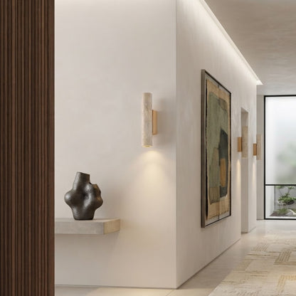 Applique Murale Osaka - Moderne | Pierre naturel & Bois Cylindre