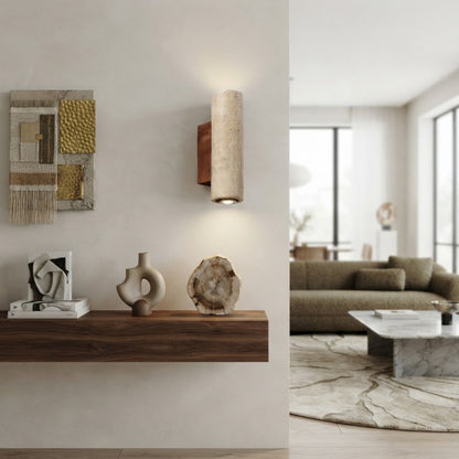 Applique Murale Osaka - Moderne | Pierre naturel & Bois Cylindre