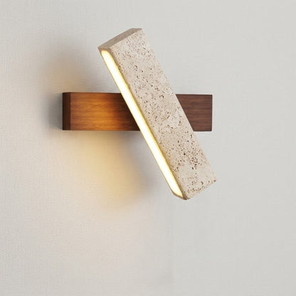 Applique Murale design Kyoto - Travertin & Bois Noyer naturel