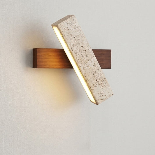 Applique Murale design Kyoto - Travertin & Bois Noyer naturel