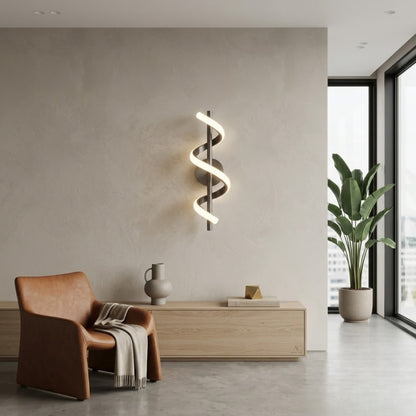 Applique Murale Solstice - Luminaire Spiral LED en Laiton Brossé 40 cm
