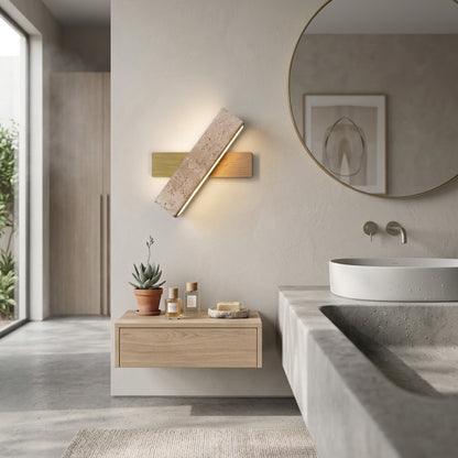 Applique Murale design Kyoto - Travertin & Bois Noyer naturel
