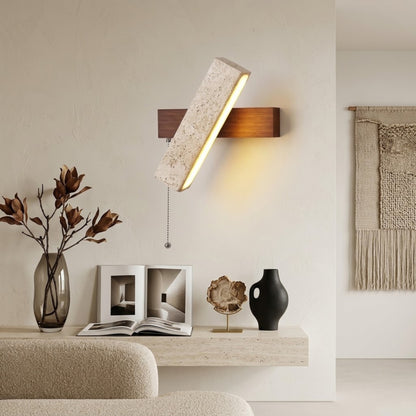 Applique Murale design Kyoto - Travertin & Bois Noyer naturel