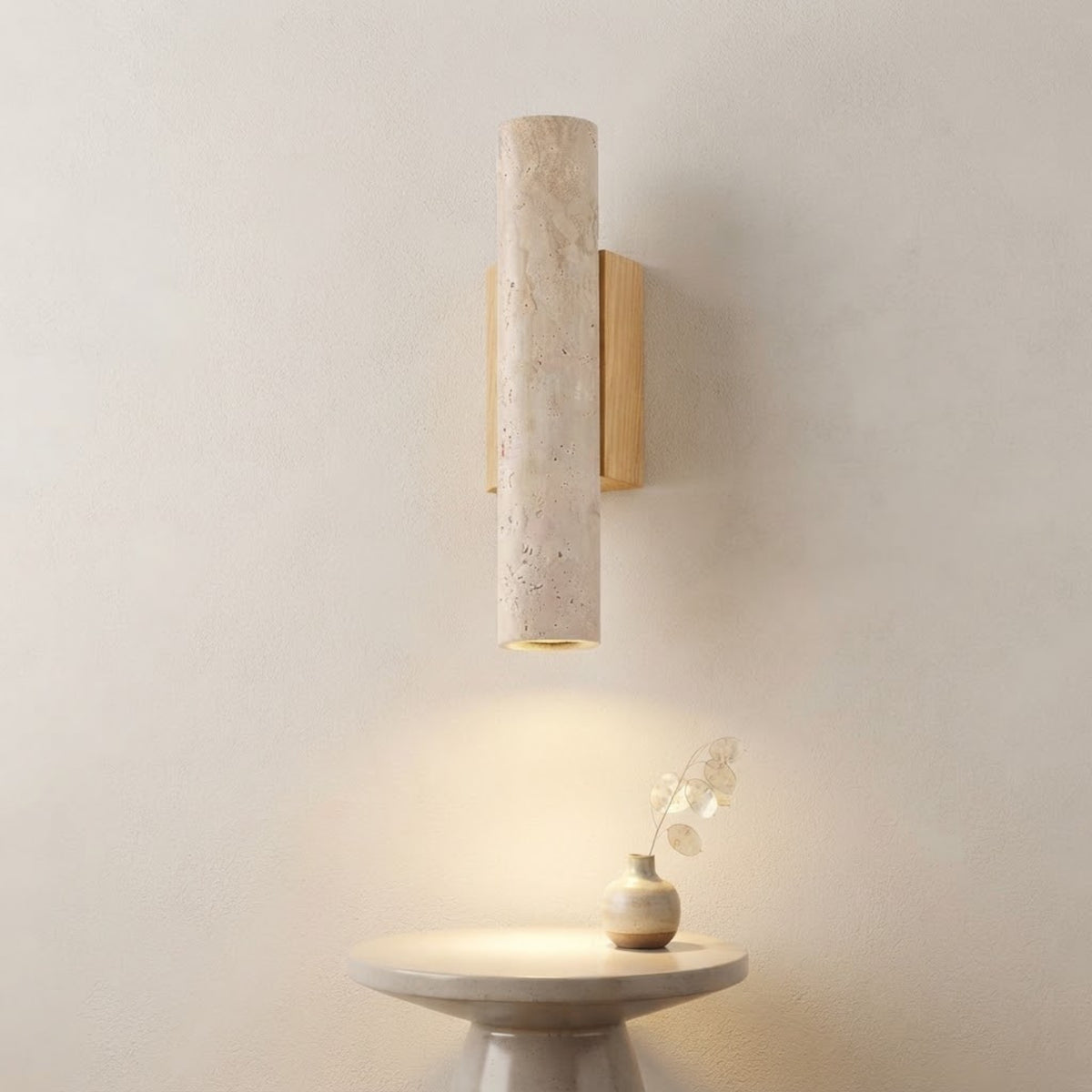 Applique Murale Osaka - Moderne | Pierre naturel & Bois Cylindre