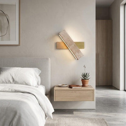Applique Murale design Kyoto - Travertin & Bois Noyer naturel