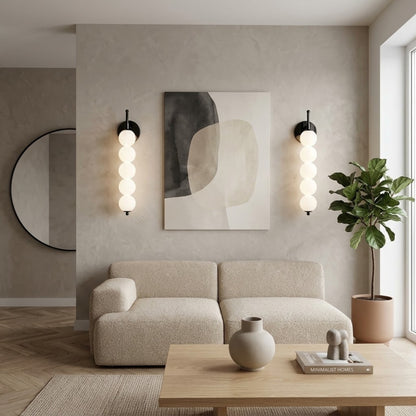 Applique Murale Boréale - Sphères Verre Opale & Laiton LED