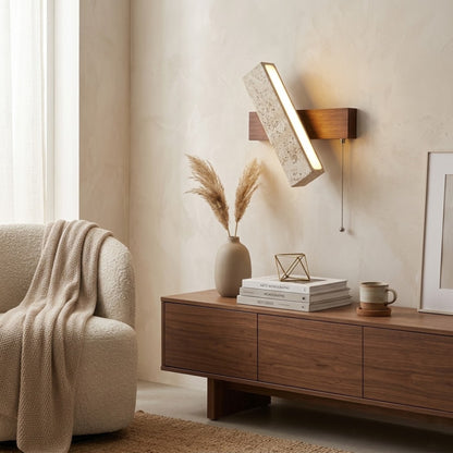 Applique Murale design Kyoto - Travertin & Bois Noyer naturel