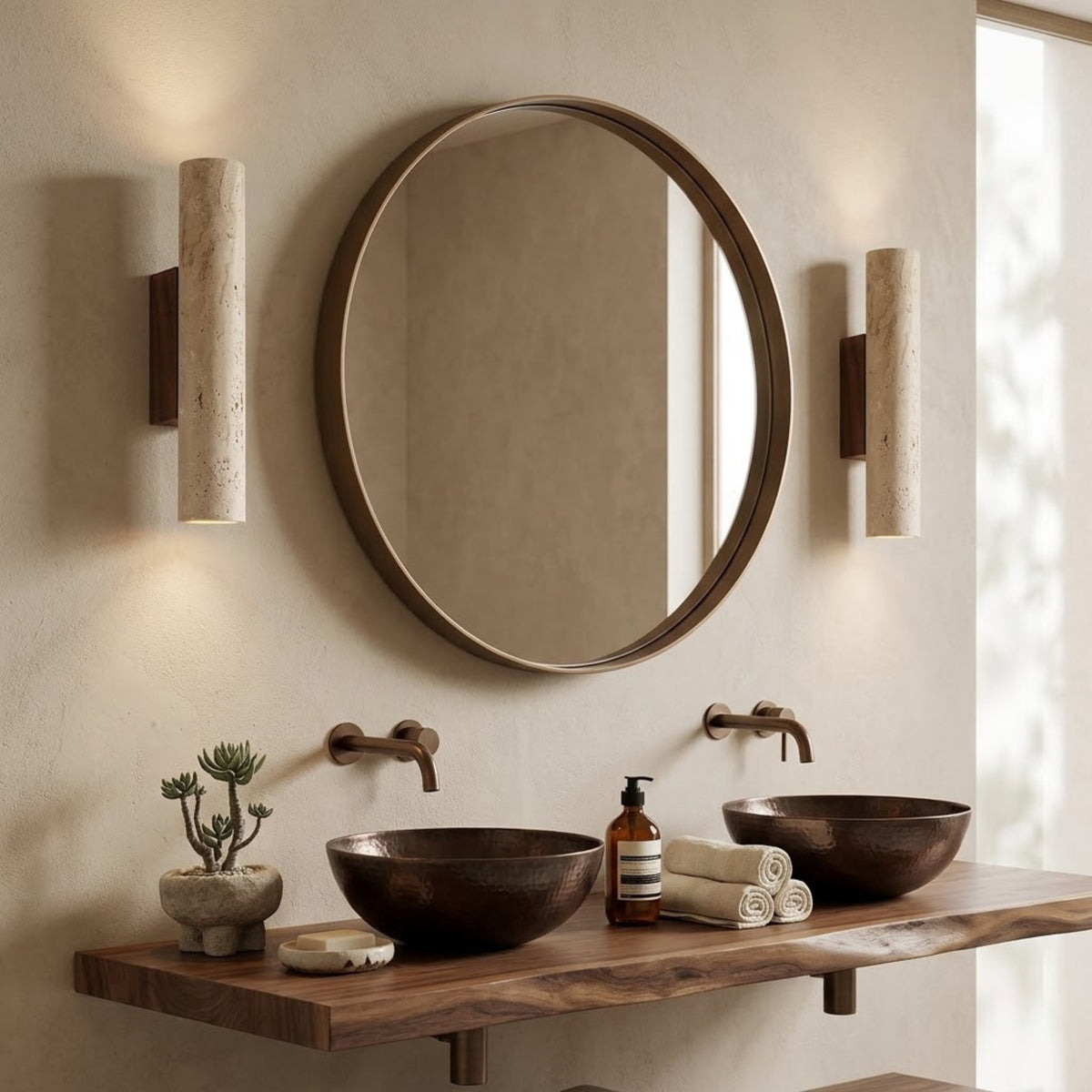 Applique Murale Osaka - Moderne | Pierre naturel & Bois Cylindre